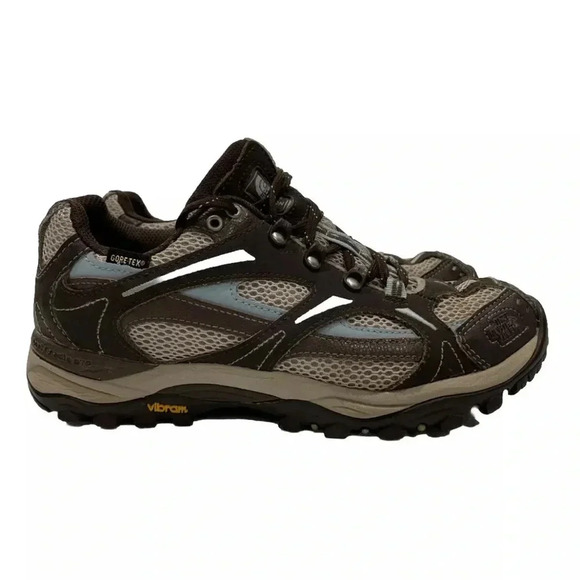 THE NORTH FACE GORE-TEX Hiking Shoes Heel Cradle Pro Size 7 Brown Tan Blue - Picture 1 of 10